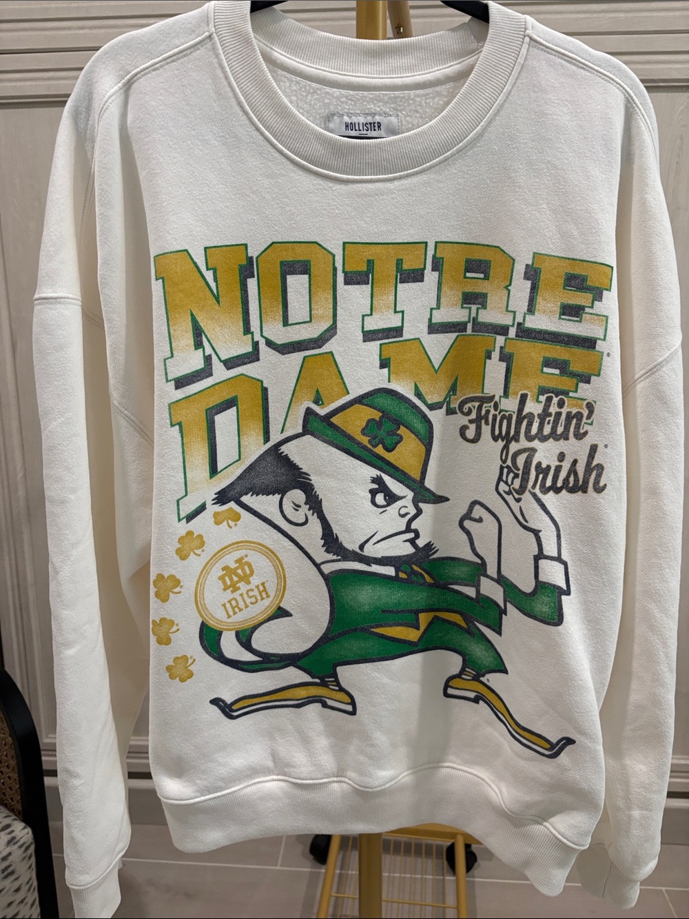 Hollister White Notre Dame Fightin' Irish Graphic Crewneck